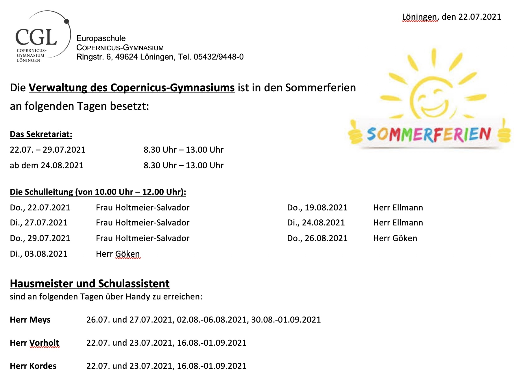 2021 Sommerferien Prasenzzeiten