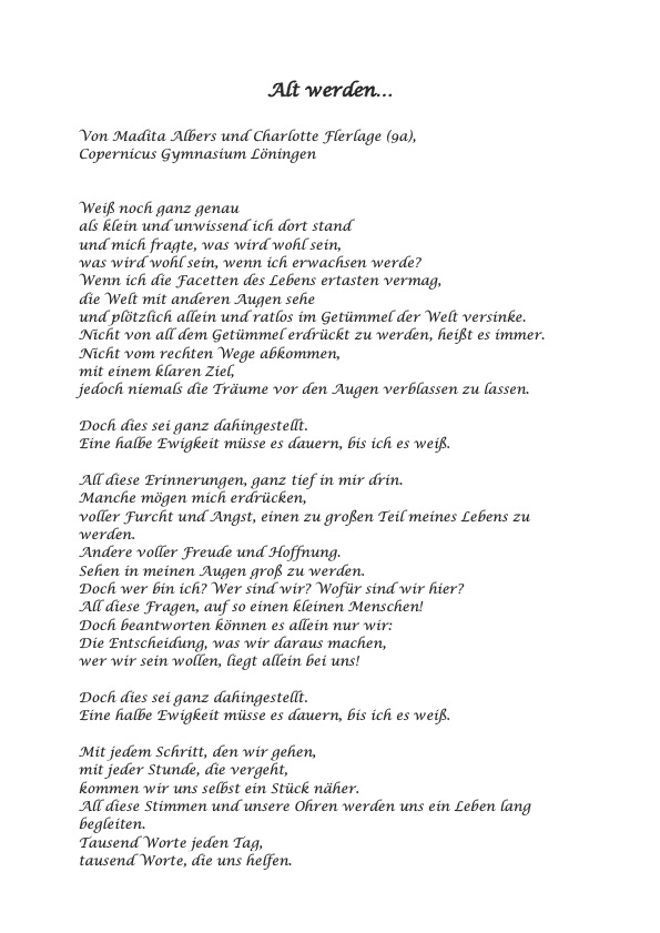 Alt werden von Madita Albers und Charlotte Flerlage 9a