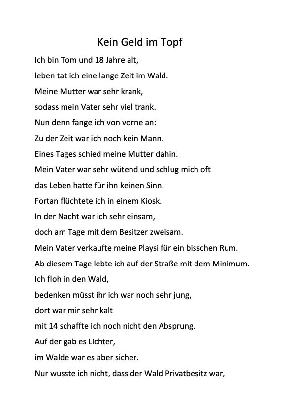 Kein Geld im Topf von Dorian Herrmann und Paul Bremer 8b